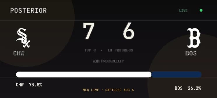 Posterior live-score widget preview using a captured MLB game snapshot
